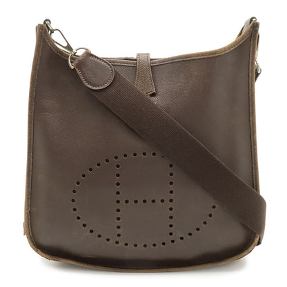 Hermes Evelyne I 1 PM Shoulder Bag Courchevel Leather Dark Brown Silver