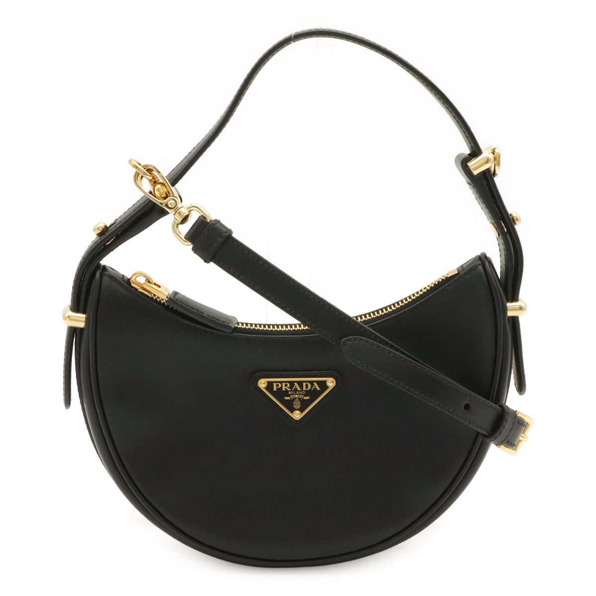 Prada Ake Small Leather Shoulder Bag Crossbody 2-Way Nero Black Gold