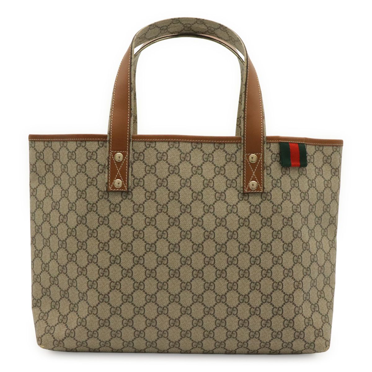 Gucci GG Supreme Plus Sherry Line New Selleria Tote Shoulder Bag Leather Beige