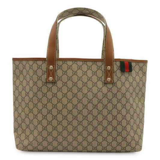 Gucci GG Supreme Plus Sherry Line New Selleria Tote Shoulder Bag Leather Beige