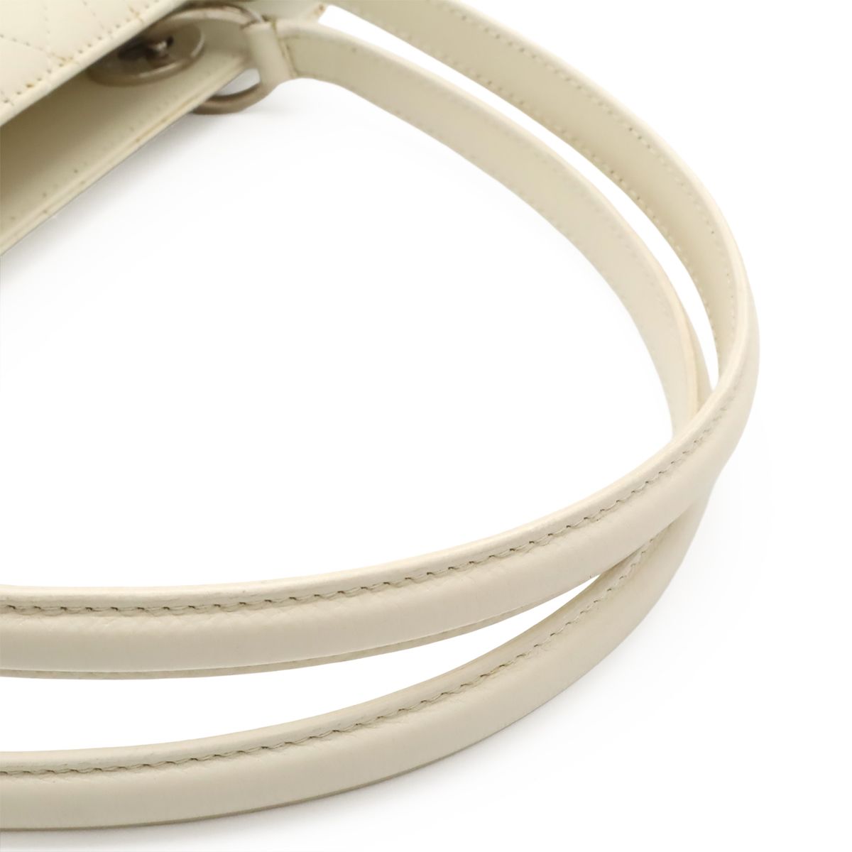 Dior Cannage Handbag Shoulder Long Leather Ivory White Silver — view 4