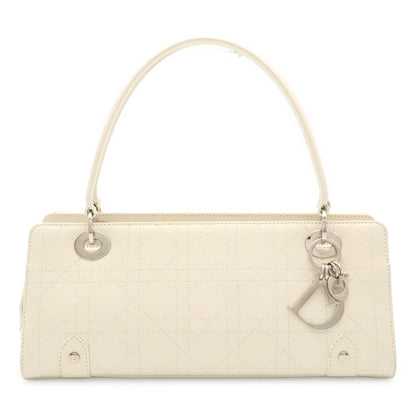 Dior Cannage Handbag Shoulder Long Leather Ivory White Silver