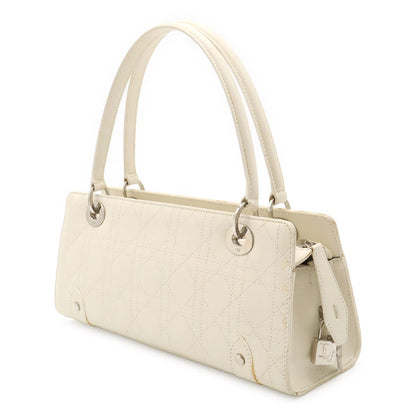 Dior Cannage Handbag Shoulder Long Leather Ivory White Silver — view 2