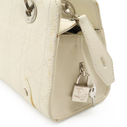 Dior Cannage Handbag Shoulder Long Leather Ivory White Silver — view 7