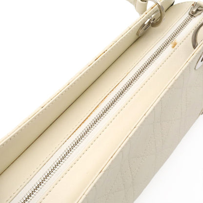 Dior Cannage Handbag Shoulder Long Leather Ivory White Silver — view 5