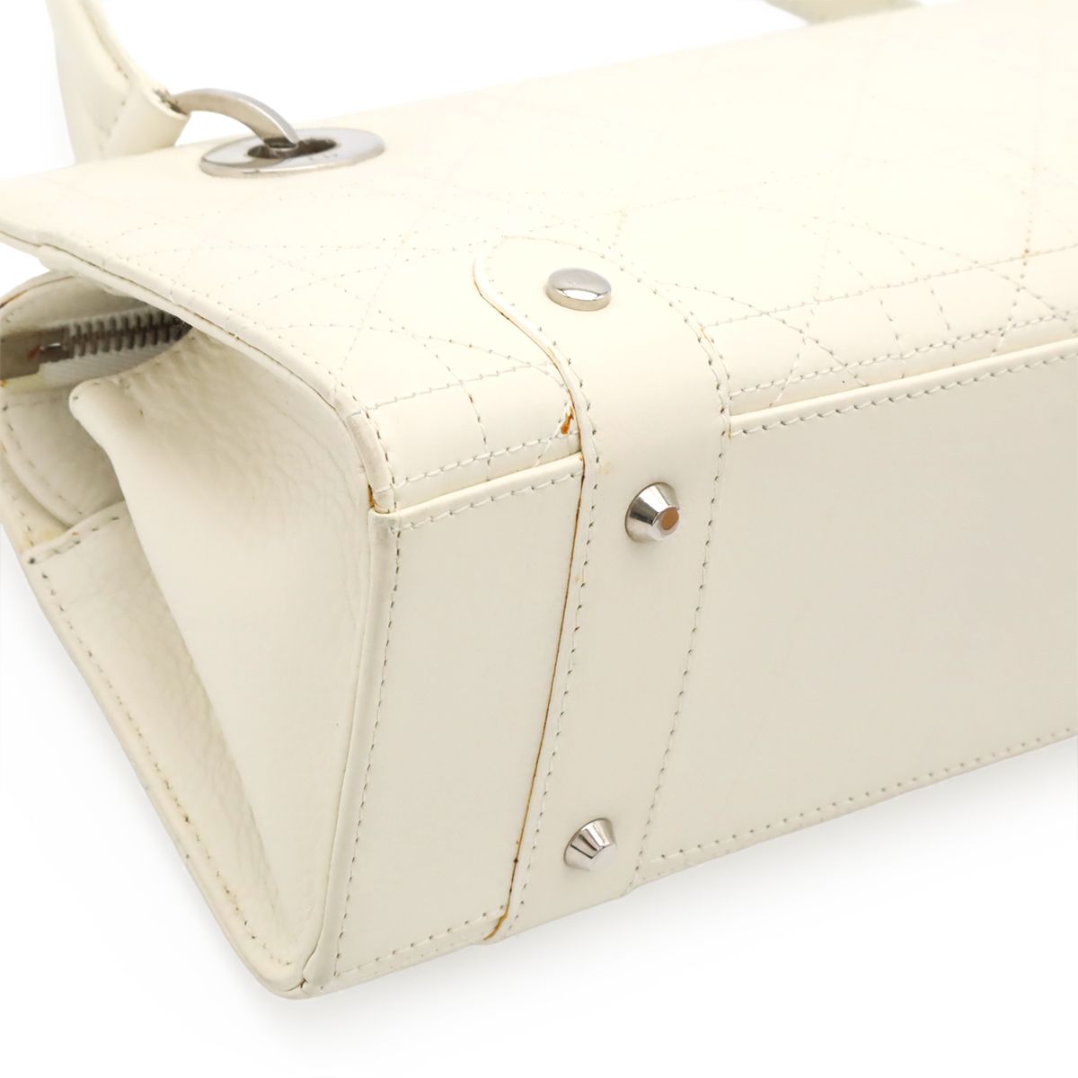Dior Cannage Handbag Shoulder Long Leather Ivory White Silver — view 3