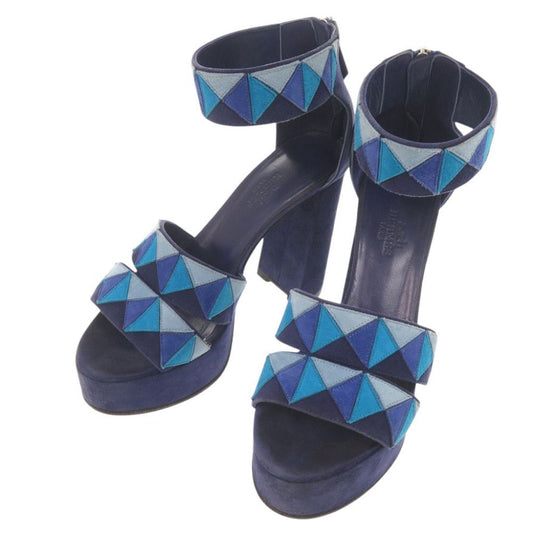 Hermes Ankle Strap Suede Blue Sandals 36
