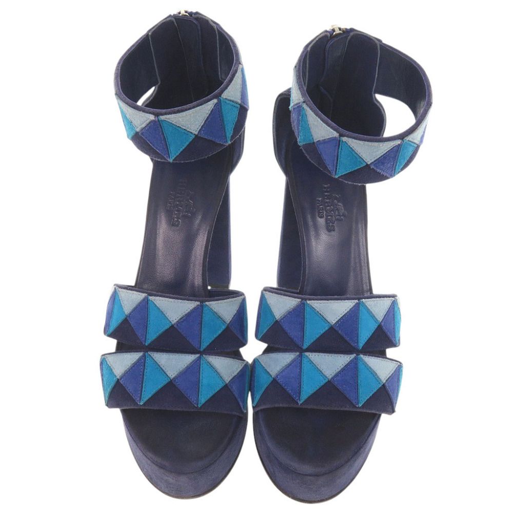 Hermes Ankle Strap Suede Blue Sandals 36 — view 3
