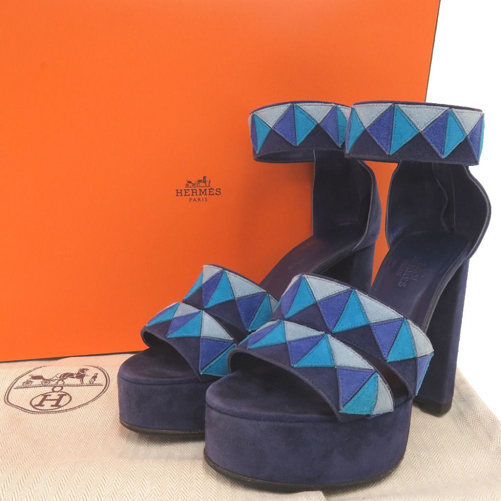 Hermes Ankle Strap Suede Blue Sandals 36 — view 2