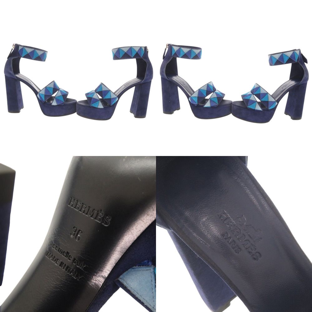 Hermes Ankle Strap Suede Blue Sandals 36 — view 6