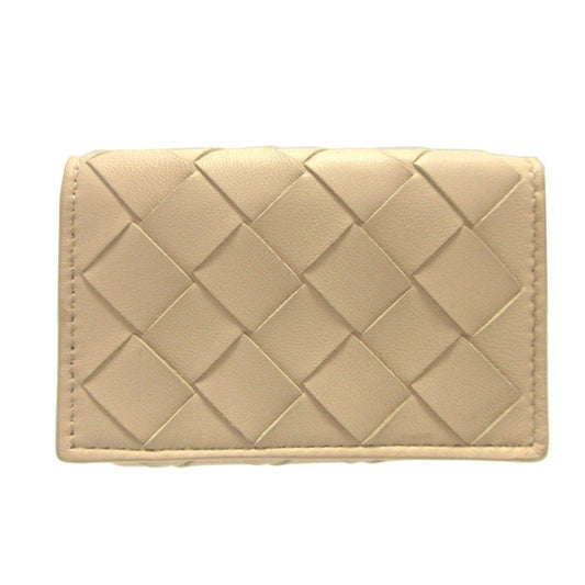 Bottega Veneta Intrecciato Leather Beige Bordeaux Compact Wallet