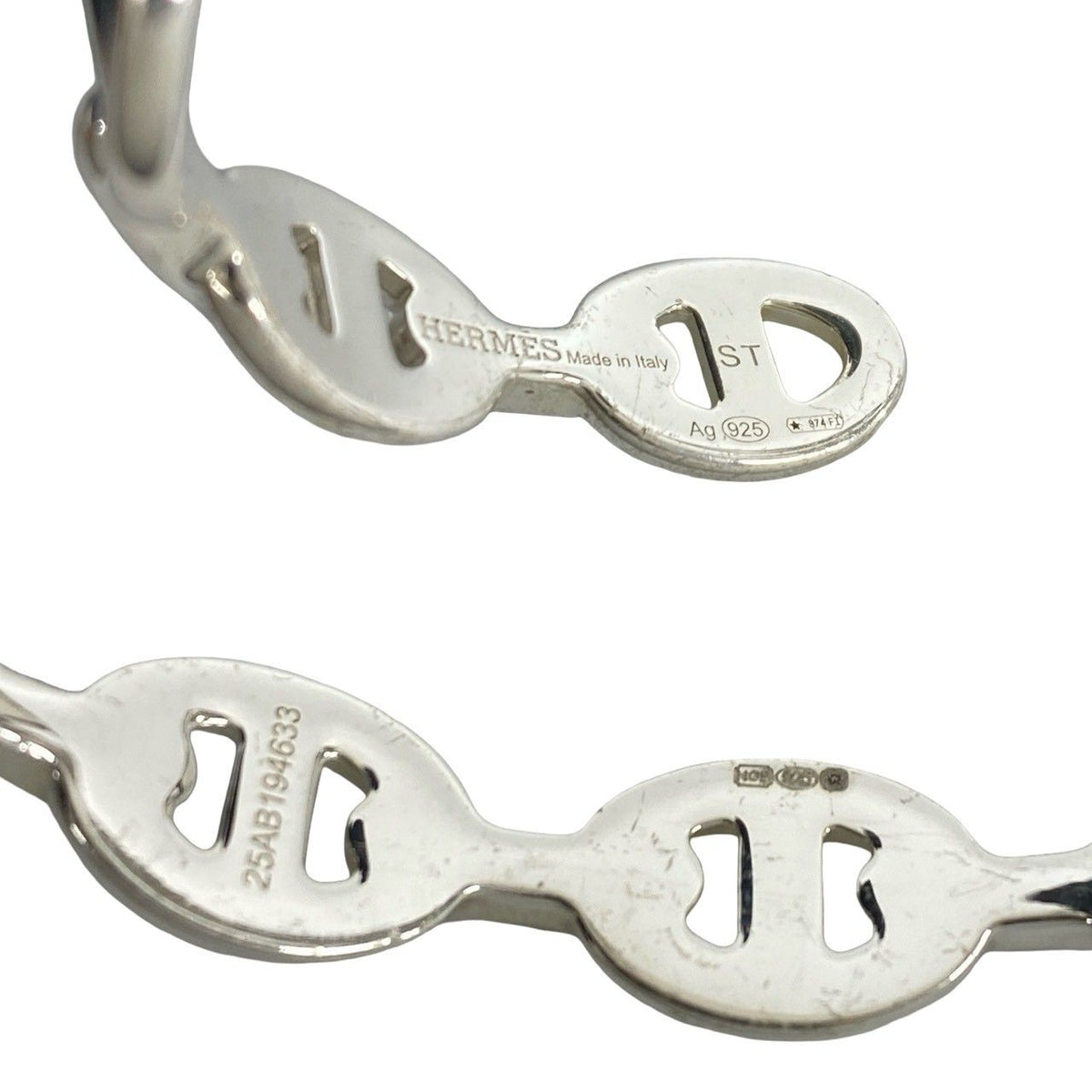 Hermes Enchainee Bangle 925 Sterling Silver Bracelet Calfskin — view 3