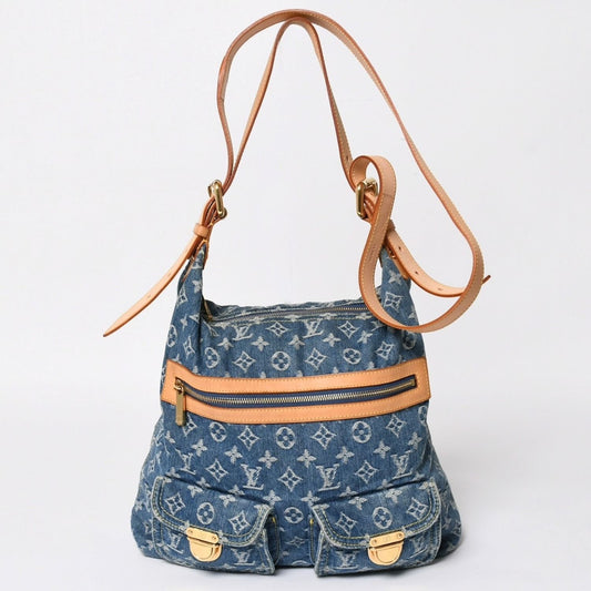 Louis Vuitton Monogram Denim Baggy GM Shoulder Bag Indigo Blue Gold