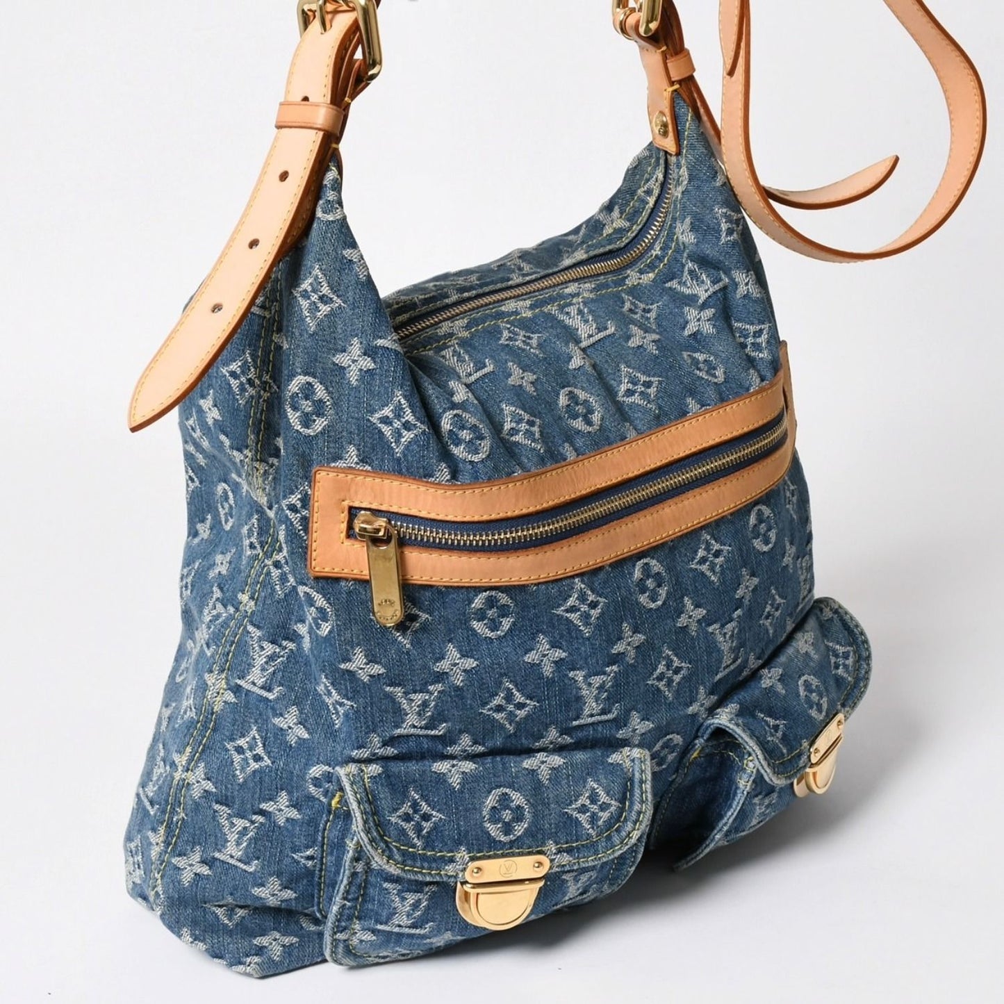 Louis Vuitton Monogram Denim Baggy GM Shoulder Bag Indigo Blue Gold — view 3