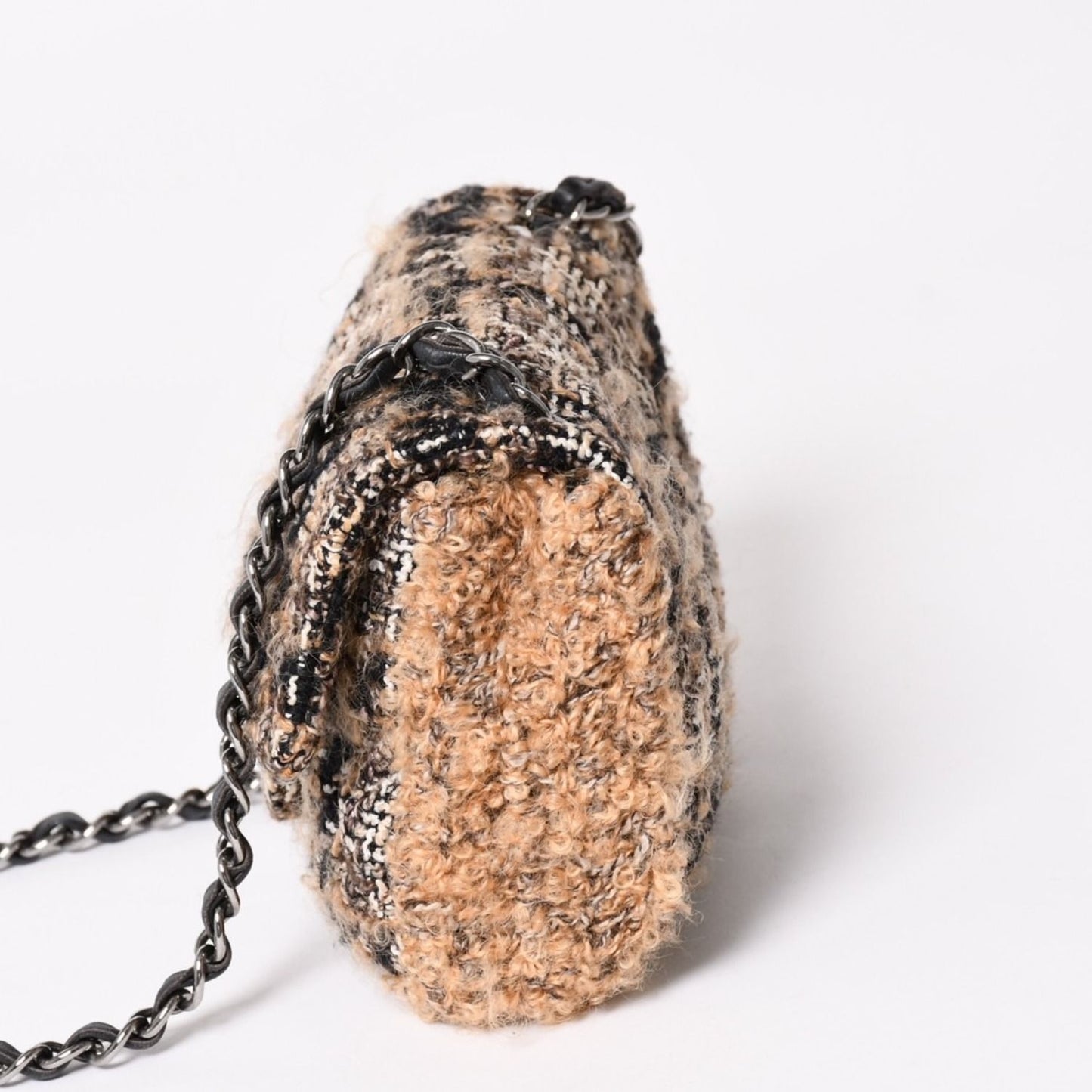 Chanel Mini Square Flap Shoulder Bag Tweed Leather Beige Silver — view 4