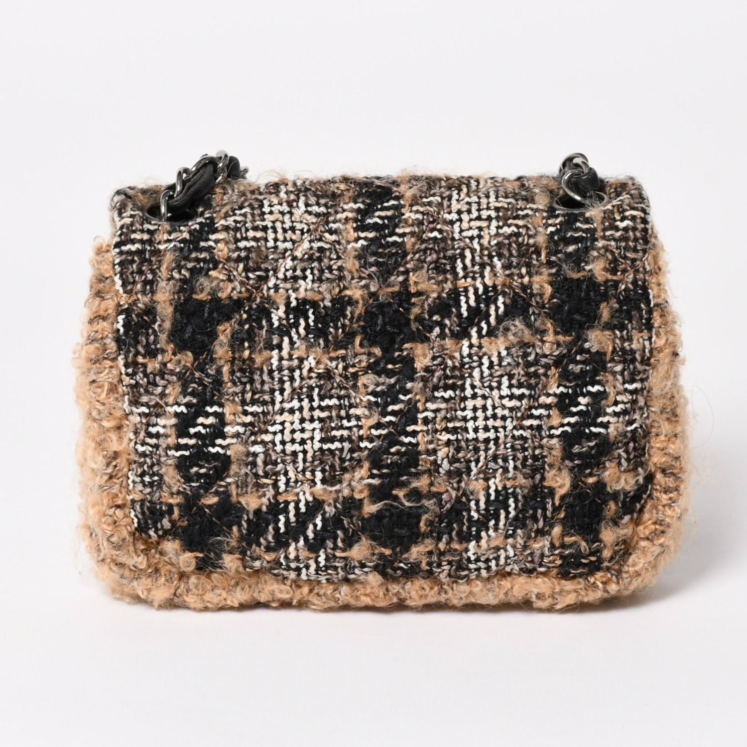 Chanel Mini Square Flap Shoulder Bag Tweed Leather Beige Silver — view 2
