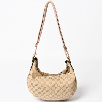 Gucci GG Crystal Shoulder Bag Canvas Hobo Beige Gold — view 2