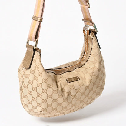 Gucci GG Crystal Shoulder Bag Canvas Hobo Beige Gold — view 3