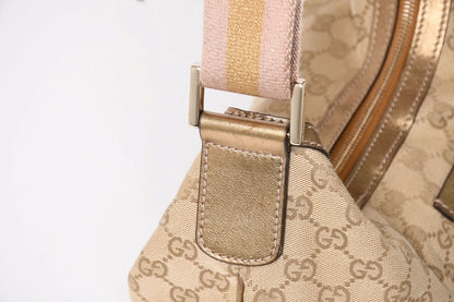 Gucci GG Crystal Shoulder Bag Canvas Hobo Beige Gold — view 4