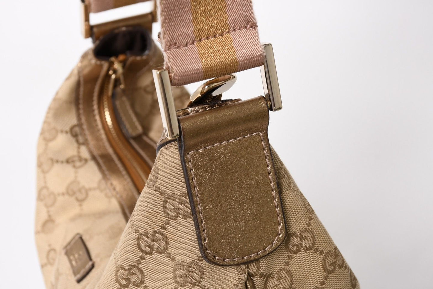 Gucci GG Crystal Shoulder Bag Canvas Hobo Beige Gold — view 5