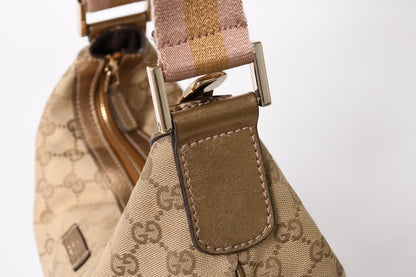 Gucci GG Crystal Shoulder Bag Canvas Hobo Beige Gold — view 5