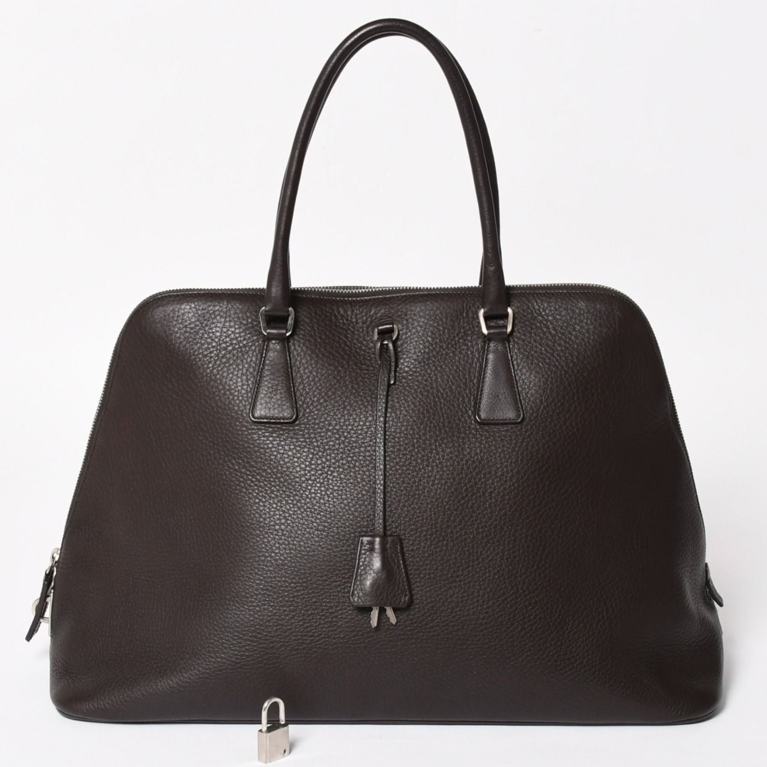 Prada Tote Bag Dark Brown Silver