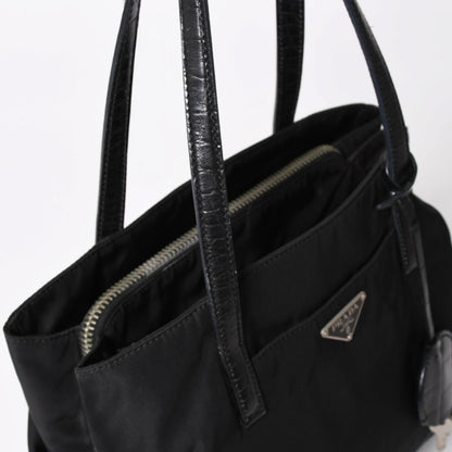 Prada Tote Bag Croco Embossed Nylon Leather Black Silver — view 4