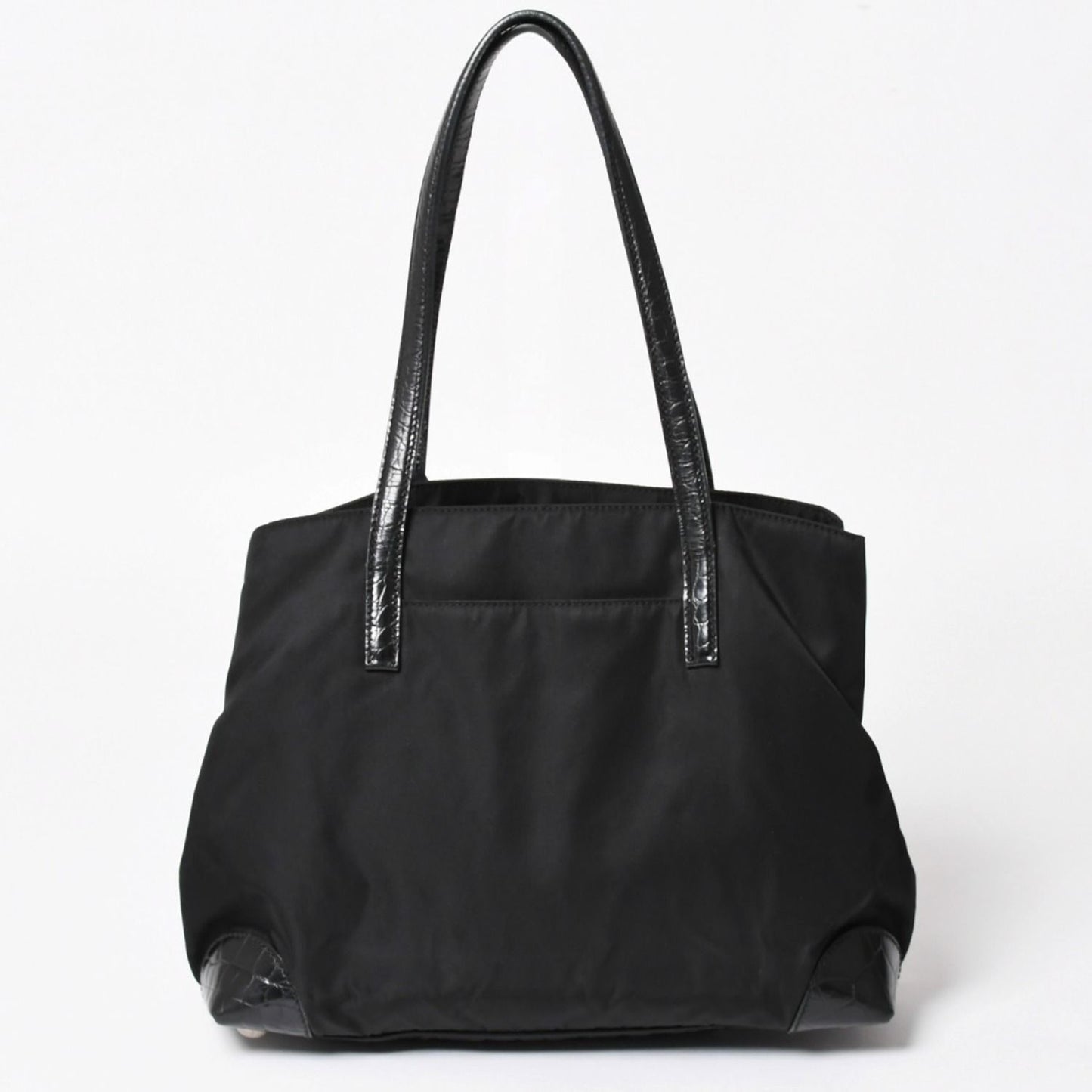 Prada Tote Bag Croco Embossed Nylon Leather Black Silver — view 2