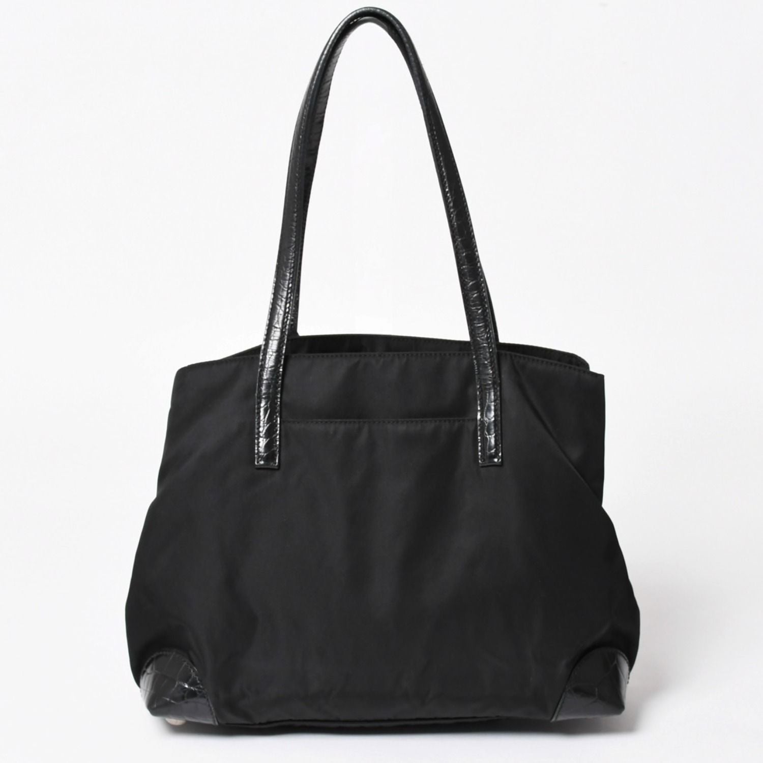 Prada Tote Bag Croco Embossed Nylon Leather Black Silver — view 2