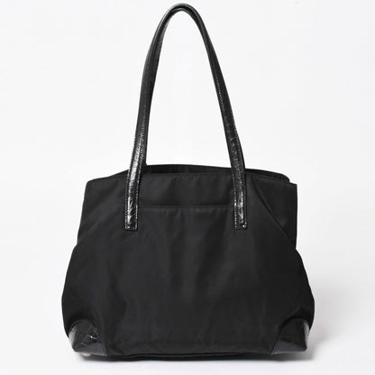 Prada Tote Bag Croco Embossed Nylon Leather Black Silver — view 2