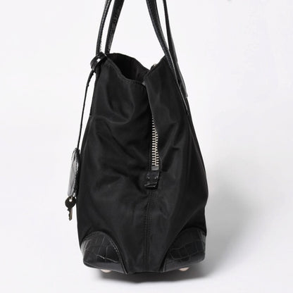 Prada Tote Bag Croco Embossed Nylon Leather Black Silver — view 5