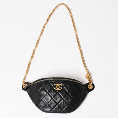 Chanel Quilted Heart Chain Waist Bag Mini Random Model Lambskin Black Gold
