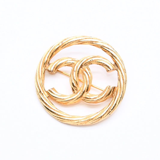 Chanel CC Logo Brooch Metal Round Gold