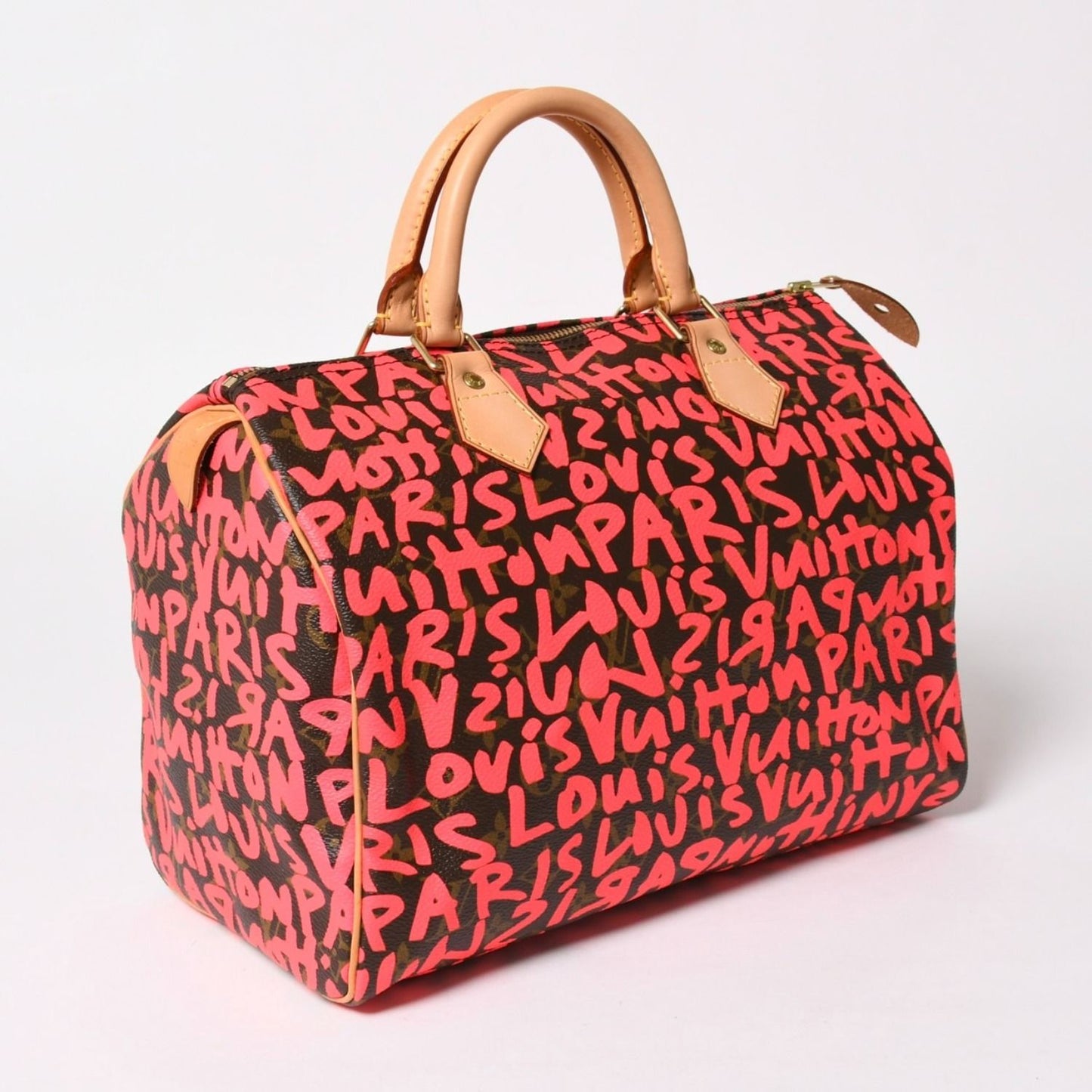 Louis Vuitton Monogram Graffiti Speedy 30 Handbag Pink Vachetta Leather — view 3