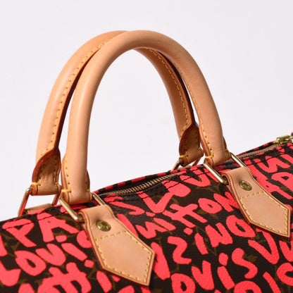 Louis Vuitton Monogram Graffiti Speedy 30 Handbag Pink Vachetta Leather — view 6