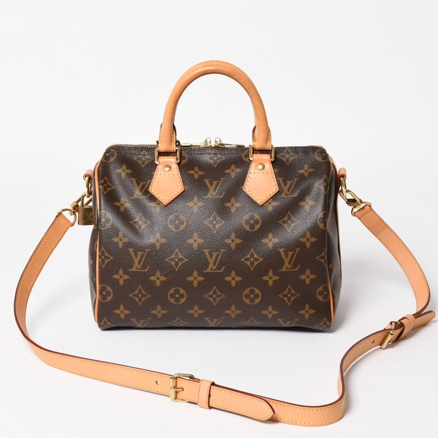 Louis Vuitton Speedy 25 Handbag Monogram Leather Brown Gold