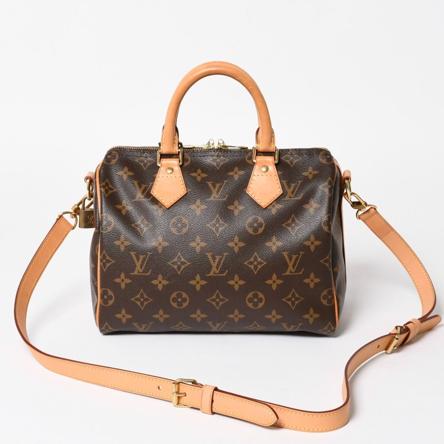 Louis Vuitton Speedy 25 Handbag Monogram Leather Brown Gold