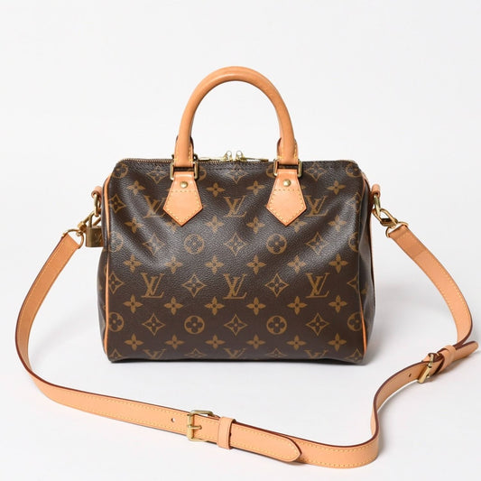 Louis Vuitton Speedy 25 Handbag Monogram Leather Brown Gold