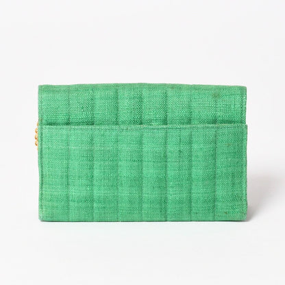 Chanel Quilted Linen S Flap Mini Bag Green Gold — view 2