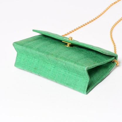 Chanel Quilted Linen S Flap Mini Bag Green Gold — view 7