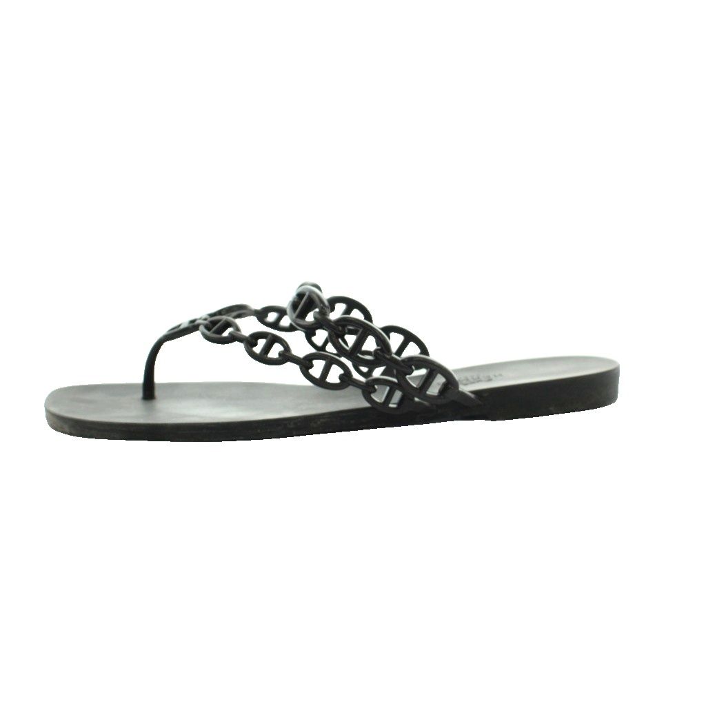 Hermes Island Chaine D'Ancre Thong Sandals 39 Black — view 2