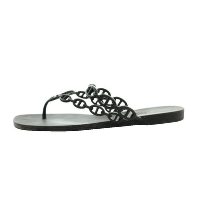 Hermes Island Chaine D'Ancre Thong Sandals 39 Black — view 2