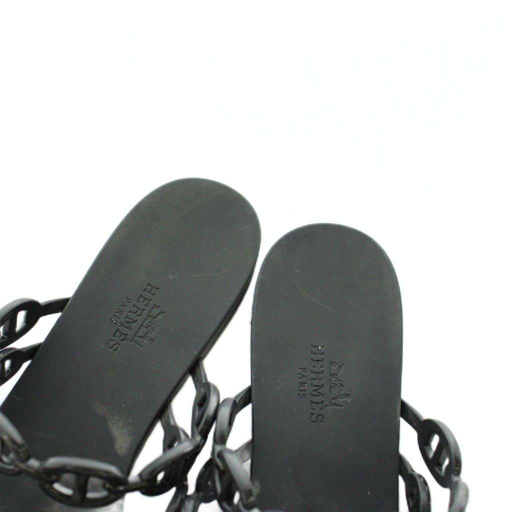 Hermes Island Chaine D'Ancre Thong Sandals 39 Black — view 4