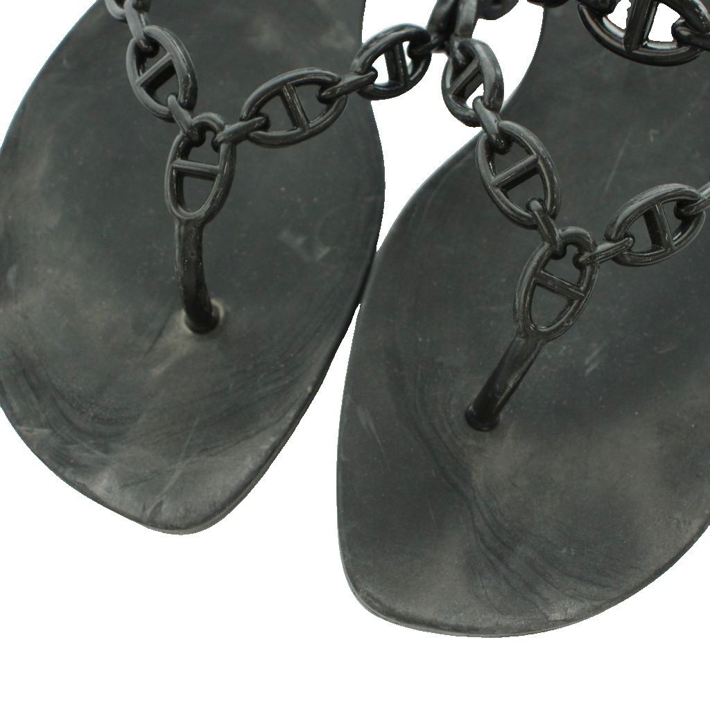 Hermes Island Chaine D'Ancre Thong Sandals 39 Black — view 3