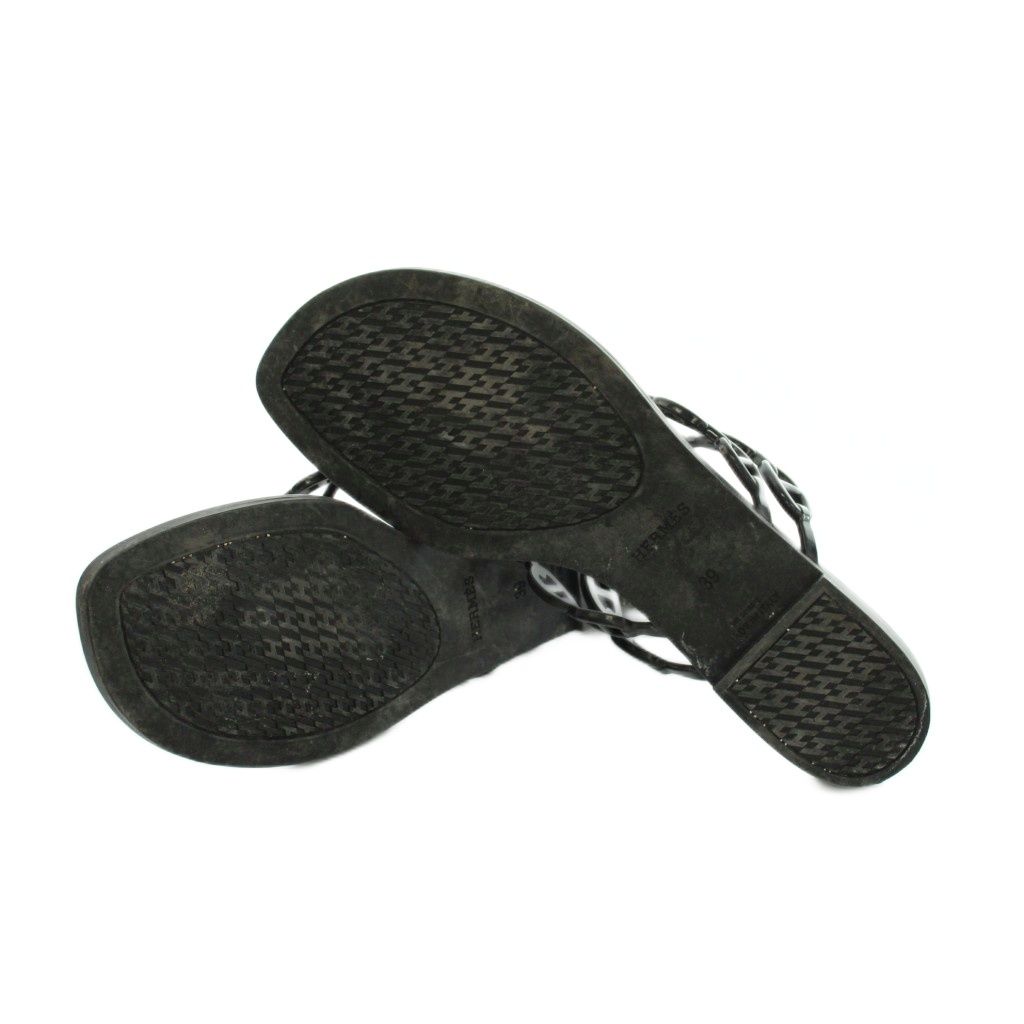 Hermes Island Chaine D'Ancre Thong Sandals 39 Black — view 6
