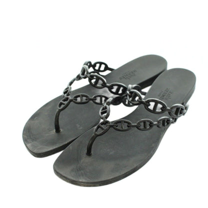 Hermes Island Chaine D'Ancre Thong Sandals 39 Black