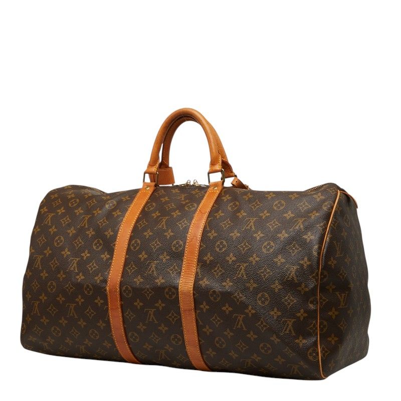 Louis Vuitton Monogram Keepall 55 Boston Bag Brown Leather — view 2