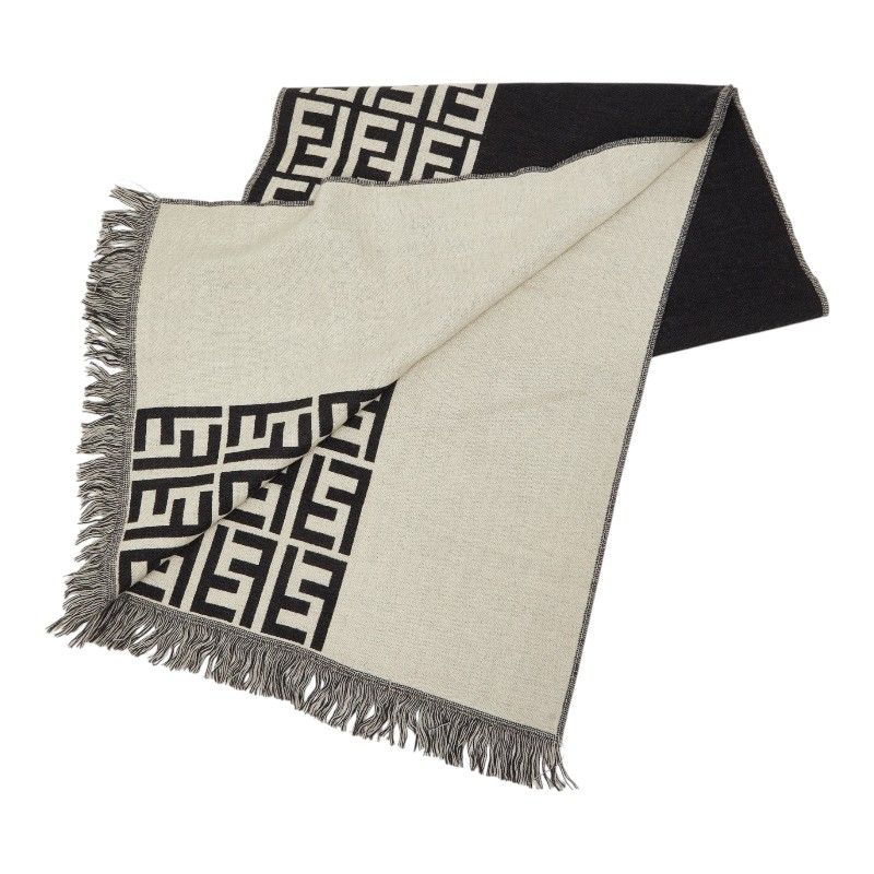 Fendi Zucca Scarf Large Black Ivory Wool — view 2