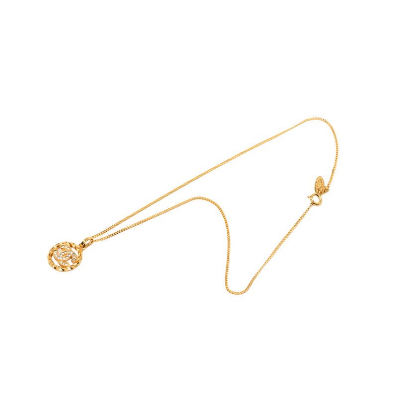 Chanel Vintage CC Logo Necklace Gold Plated Rhinestone — view 3