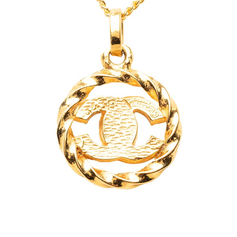 Chanel Vintage CC Logo Necklace Gold Plated Rhinestone — view 2